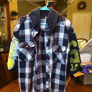 Free People plaid hoodie with short sleeves